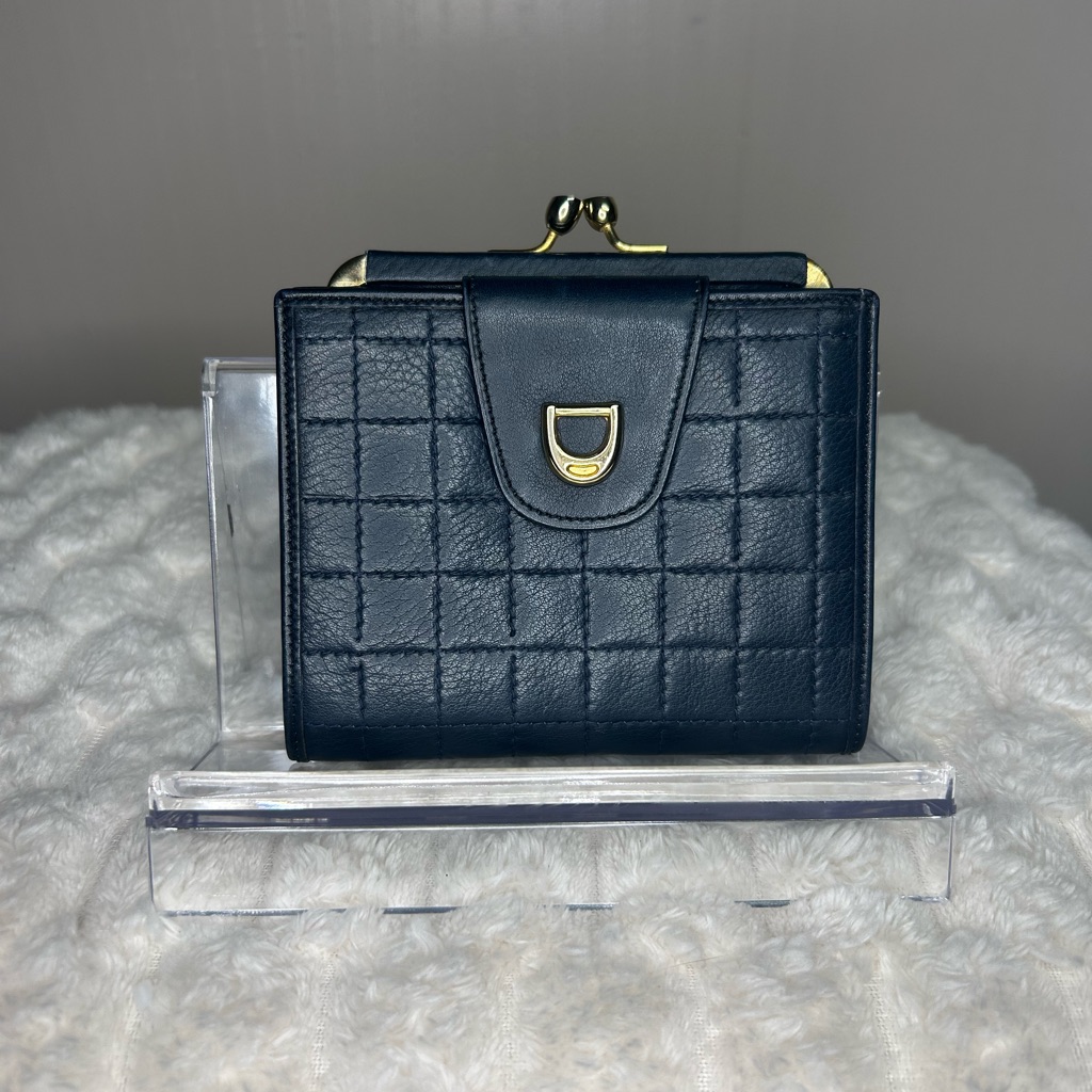 Celine Macadam Navy Lambskin Quilted Wallet